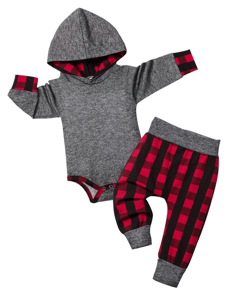 Fommy Baby Boy Clothes 0-3 Months boy clothes Plaid Letter Print Long Sleeve Hoodies + Long Pants 2PCS Outfits Set Baby Boy Stuff Gifts - Image 1